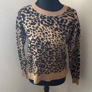 LOFT Leopard Print Crew Neck Sweater - Black and Tan